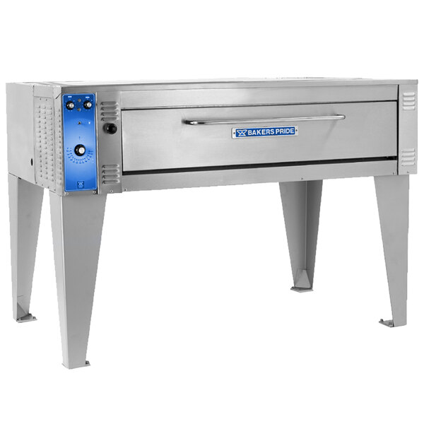 A Bakers Pride single deck electric oven with legs.