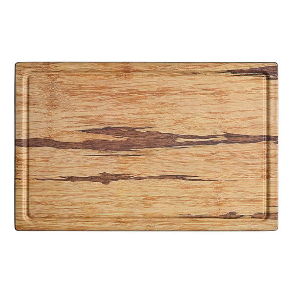 A rectangular board with a wood-like pattern, featuring a shallow ridge along the edge and rounded corners.
