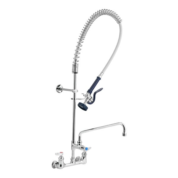 A T&S wall mount pet grooming faucet with a hose and a sprayer.