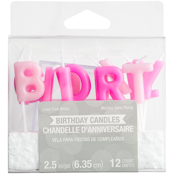 Creative Converting 12-Count 3" Assorted Pink "Birthday Girl" Candle Pick Set - 12/Case