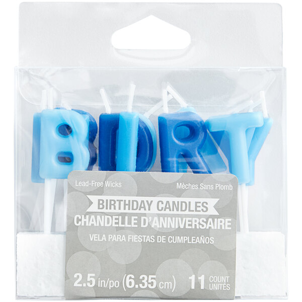 Creative Converting 11-Count 3" Assorted Blue "Birthday Boy" Candle Pick Set - 12/Case