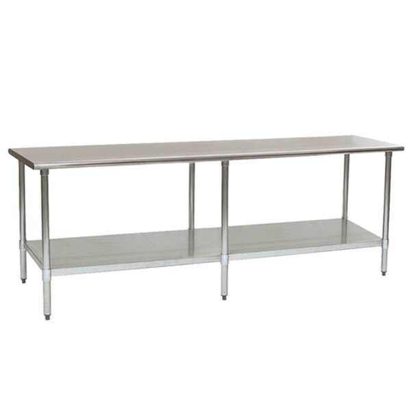 A stainless steel Eagle Group work table with a galvanized undershelf.