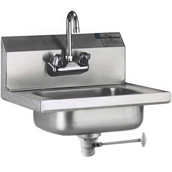 An Eagle Group stainless steel hand sink with a faucet and polymer lever drain.