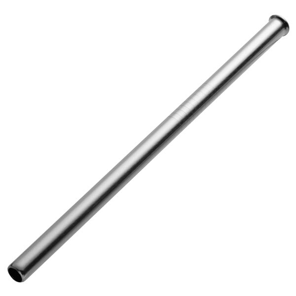 A straight, metallic, cylindrical straw with a smooth, shiny surface.