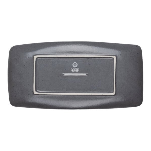 A rectangular gray platter with a slightly raised rim and a smooth, matte finish.