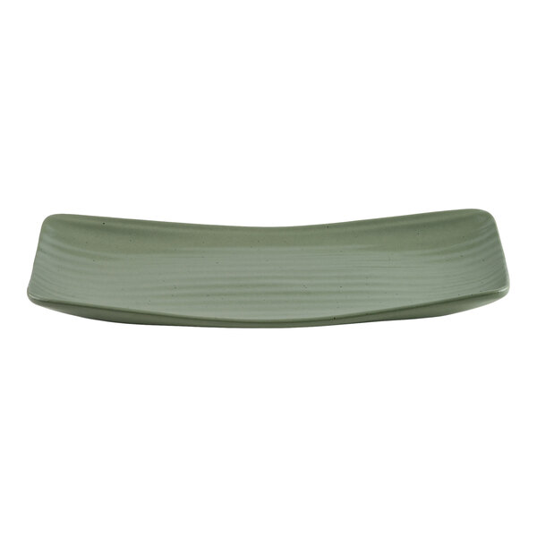 A rectangular, green platter with slightly curved edges and a subtle textured pattern.