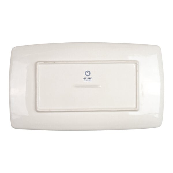 A rectangular ivory-colored porcelain platter with a slightly raised edge and a smooth, glossy finish.