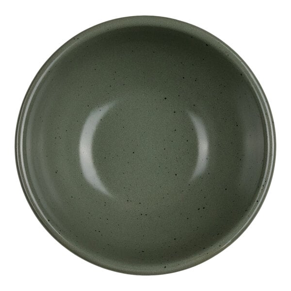 A round, gray plate with a smooth surface and subtle speckled pattern.