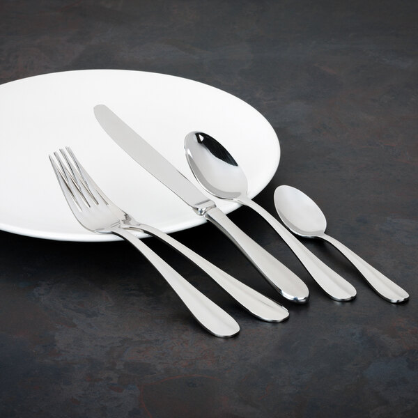 Walco Lancer from Steelite International 7" 18/10 Fieldstone Finish Stainless Steel Extra Heavy Weight Dessert Spoon - 24/Case