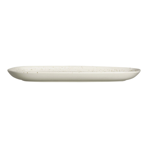 A white oval tray with a slightly raised rim and subtle speckled pattern.