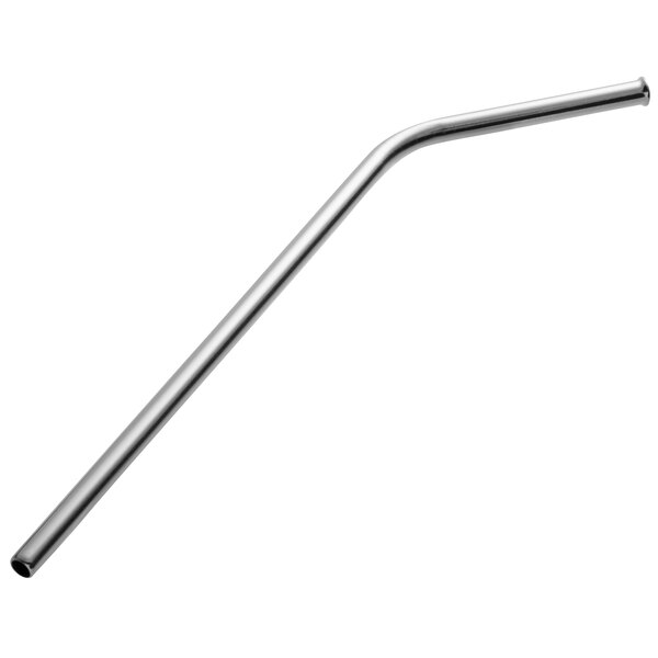 A metal bent straw with a shiny, stainless steel appearance.