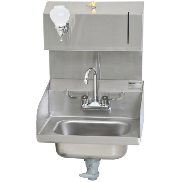Eagle Group Hsa 10 Fwldp Lrs Hand Sink With Gooseneck Faucet Towel Dispenser Soap Dispenser Polymer Drain Lever Overflow And End Splashes