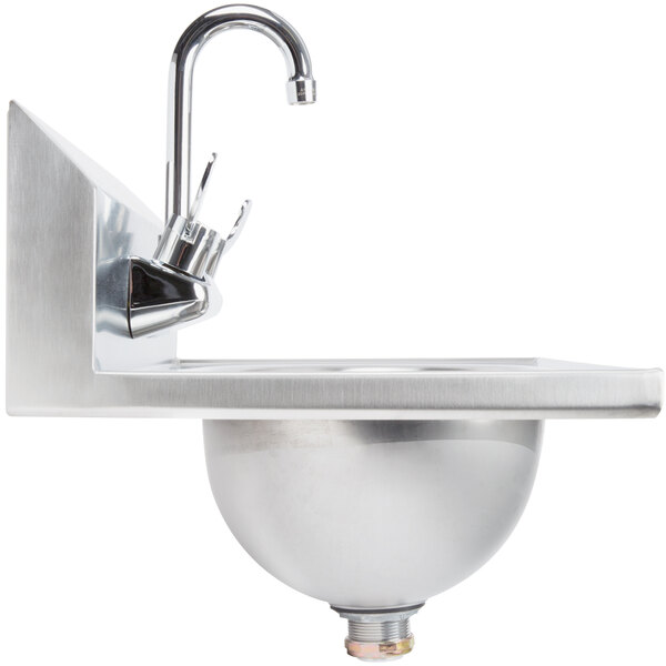 A silver Eagle Group hand sink with a gooseneck faucet.