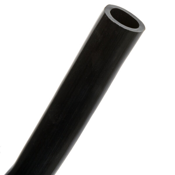 A close-up of a black pipe on a white background.
