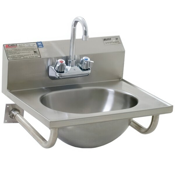 An Eagle Group stainless steel hand sink with a gooseneck faucet.