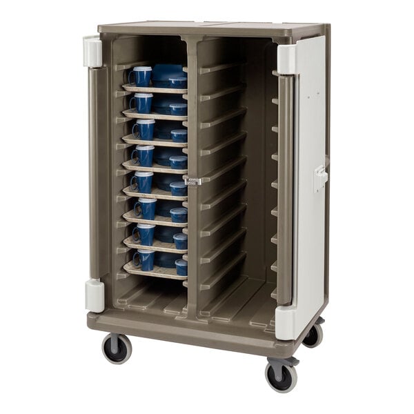 Cambro 38 1/2" x 26 1/2" x 64 1/4" Granite Sand 20 Tray Meal Delivery Cart with Swivel Casters MDC1418T20S194