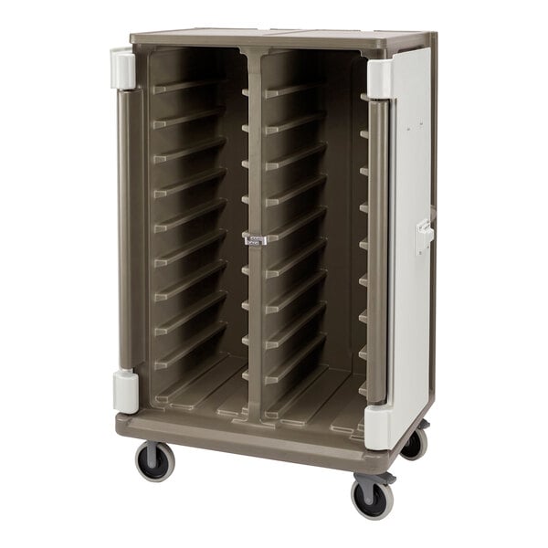 Cambro 38 1/2" x 26 1/2" x 64 1/4" Granite Sand 20 Tray Meal Delivery Cart with Swivel Casters MDC1418T20S194