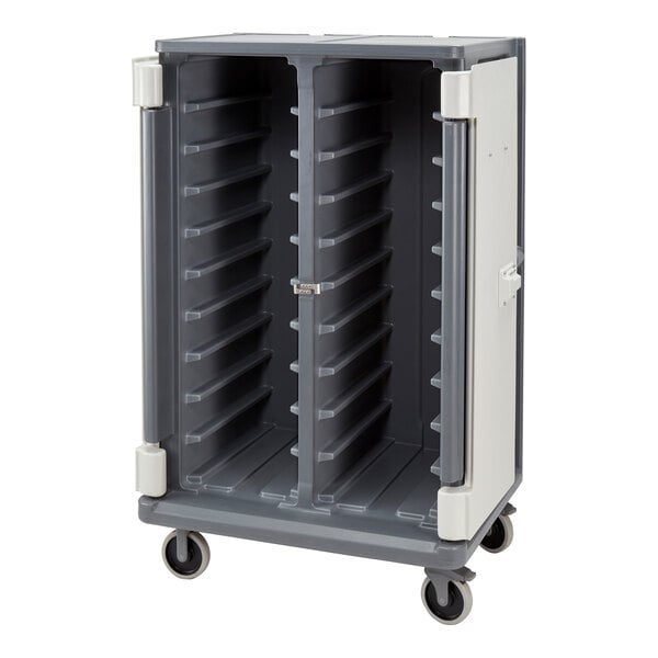 Cambro 38 1/2" x 26 1/2" x 64 1/4" Granite Gray 20 Tray Meal Delivery Cart with Swivel Casters MDC1418T20S191