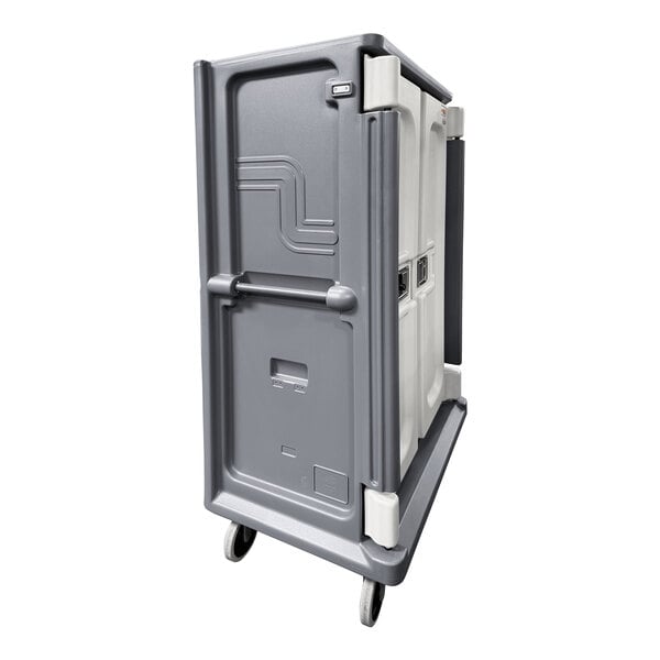 Cambro 38 1/2" x 26 1/2" x 64 1/4" Granite Gray 20 Tray Meal Delivery Cart with 2 Rigid / 2 Swivel Casters MDC1418T20191