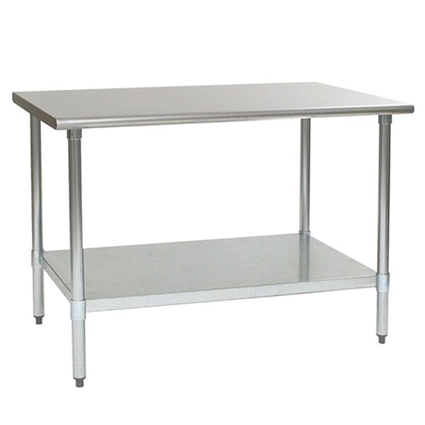 A metal Eagle Group stainless steel work table with a galvanized undershelf.