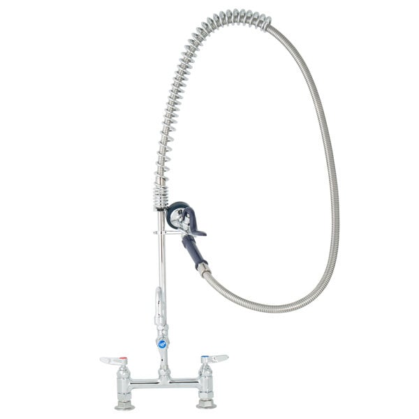 A T&S stainless steel pet grooming faucet with a hose.