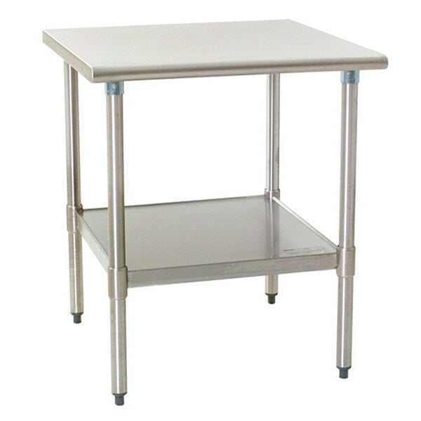 A stainless steel Eagle Group work table with a galvanized undershelf.