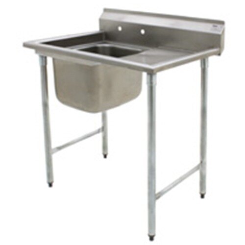 A stainless steel Eagle Group one compartment sink with a right drainboard on legs.