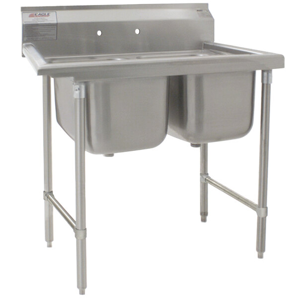 An Eagle Group stainless steel commercial sink with two compartments.