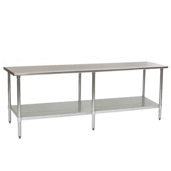 A stainless steel Eagle Group work table with a galvanized undershelf.