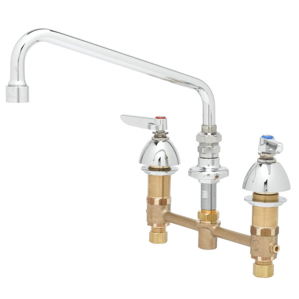 A chrome T&S medical faucet with lever handles.
