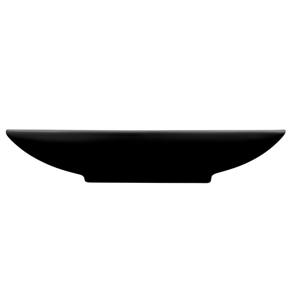 A black cast aluminum triangle display bowl.
