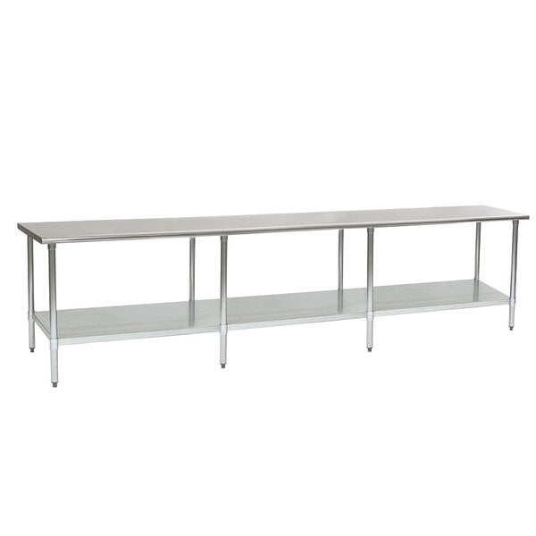 An Eagle Group stainless steel work table with a galvanized undershelf.