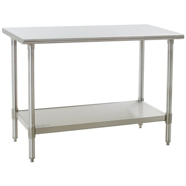 A stainless steel Eagle Group work table with a galvanized undershelf.