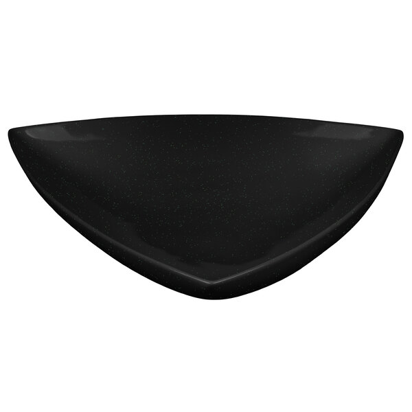 A black triangle shaped Tablecraft display bowl.