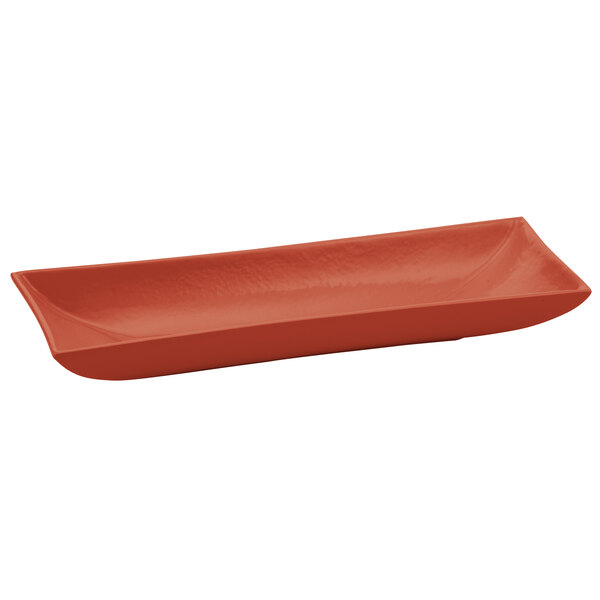 A copper rectangular aluminum flared platter.