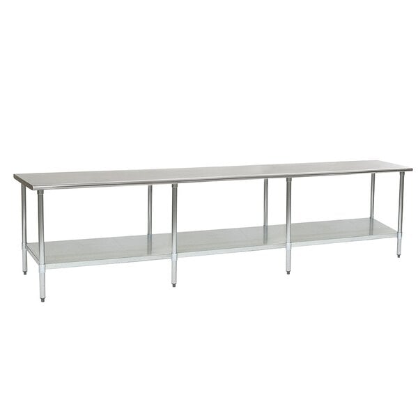 A Eagle Group stainless steel work table with shelves.