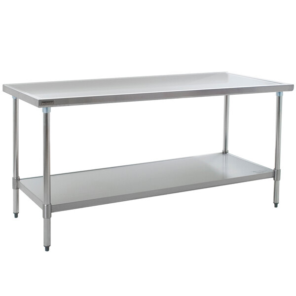 A stainless steel Eagle Group work table with a galvanized undershelf.