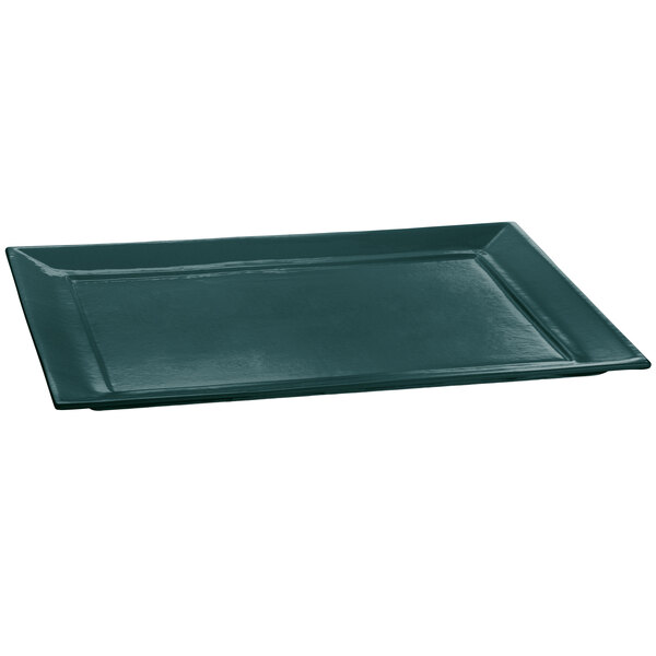 A Tablecraft hunter green rectangular cast aluminum tray.