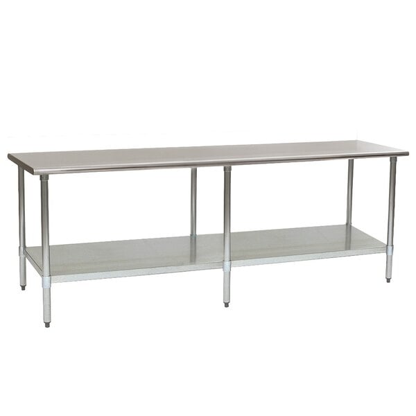 A stainless steel Eagle Group work table with a galvanized undershelf.