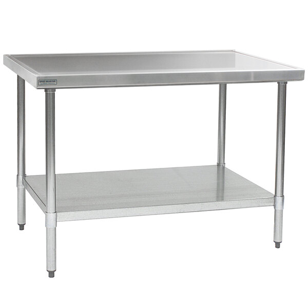 A stainless steel Eagle Group work table with a galvanized shelf.