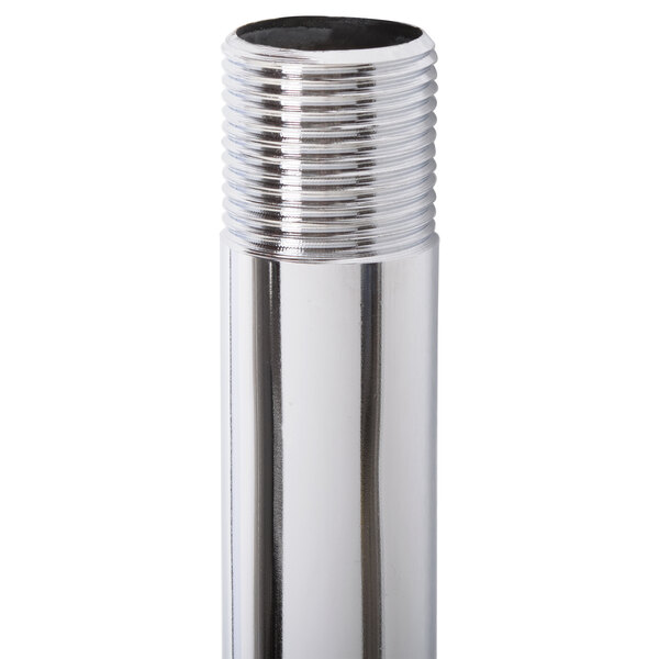A stainless steel Turn-O-Matic floor stand pipe with metal threads.