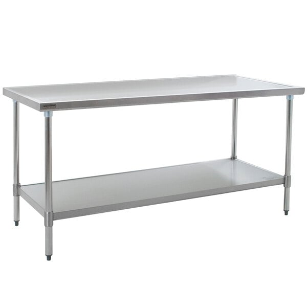 A stainless steel Eagle Group work table with a galvanized undershelf.