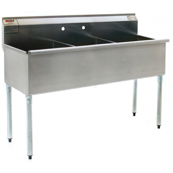 A Eagle Group stainless steel utility sink with three compartments.