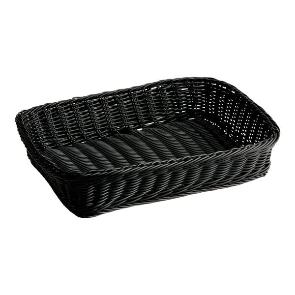 TableCraft M2489 Black Rectangular Rattan Basket 16 1/4" x 11 1/4" x 3 1/2"