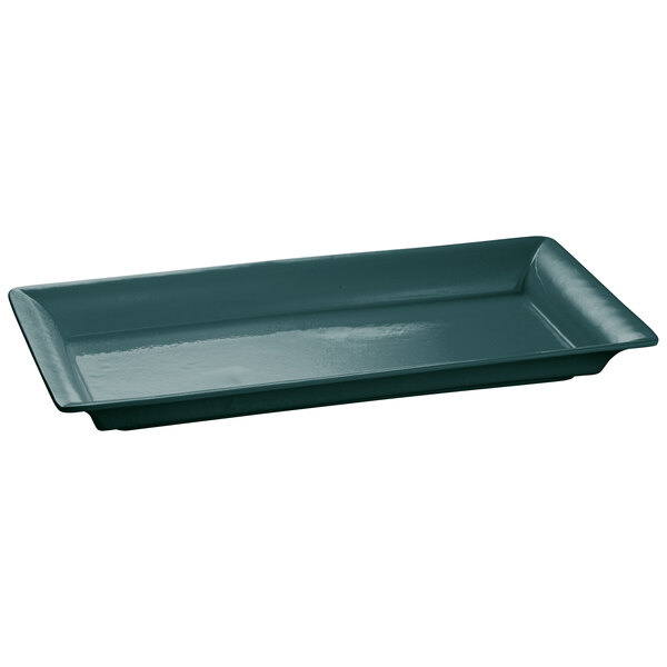 A Tablecraft hunter green rectangular cast aluminum tray.