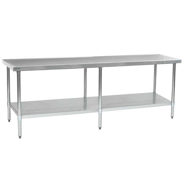 A Eagle Group stainless steel work table with a galvanized undershelf.