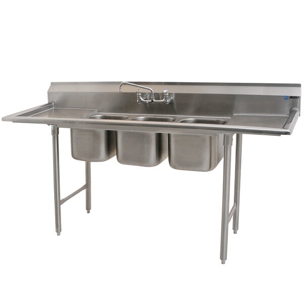 Eagle Group 310 10 3 18 Three Compartment Stainless Steel Commercial Sink With Two Drainboards 72