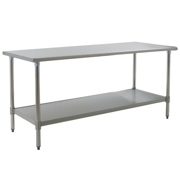 A long stainless steel Eagle Group work table with a shelf.