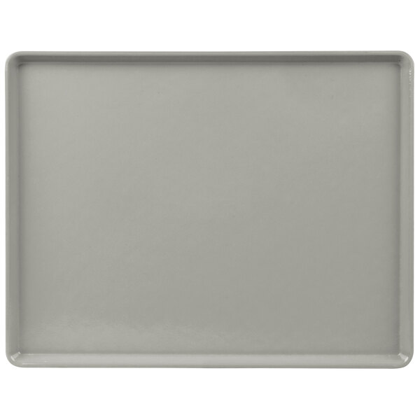 A rectangular gray tray with a white background.
