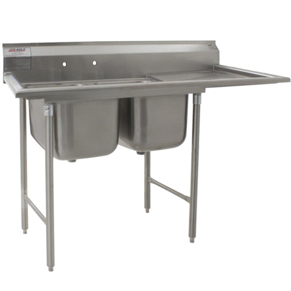 A Eagle Group stainless steel 2-bowl sink with right drainboard.